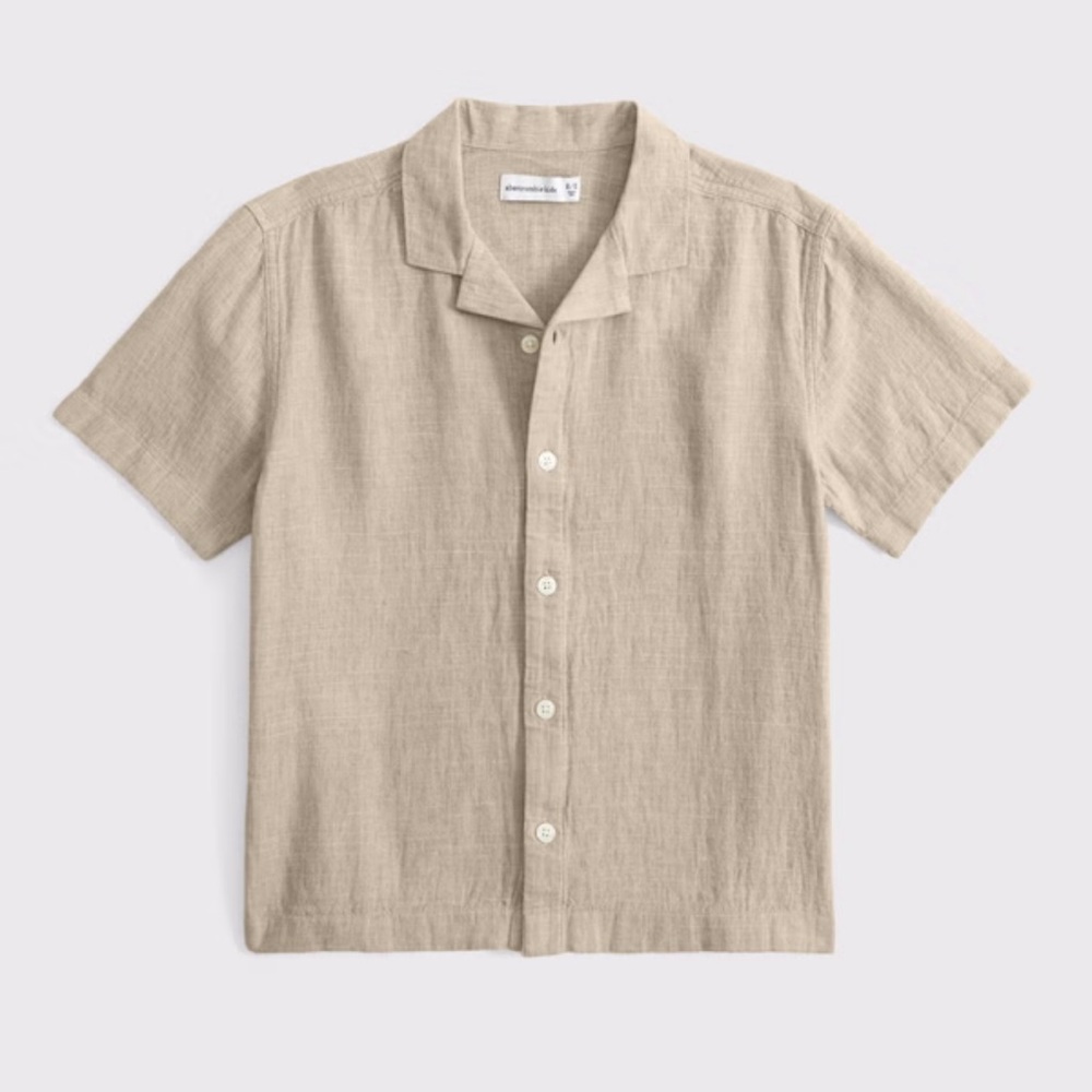 ❌SOLD❌Abercrombie Kids Tan Casual-Linen Blend Button Down Shirt